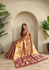 Varnika – Brown Soft Banarasi Soft Tiuuse Silk Saree of Subtle Charm