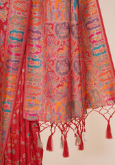 Tanirika – Red Naylon Sillk Saree with Vibrant Minakari Detailing