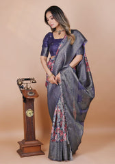 Srivalli Blue Digital Silk saree