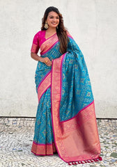 Jasmine Firozi Banarasi silk saree