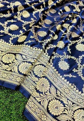 Kiyara – Royal Blue Banarasi Satin Silk Saree with Opulent Zari Jaal