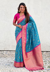 Jasmine Firozi Banarasi silk saree