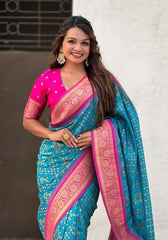 Jasmine Firozi Banarasi silk saree