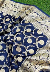 Kiyara – Royal Blue Banarasi Satin Silk Saree with Opulent Zari Jaal