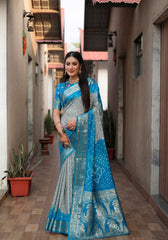 Ziyana Firozi Grey Bandhej Silk Saree