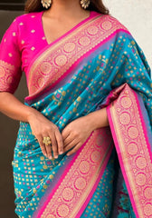 Jasmine Firozi Banarasi silk saree