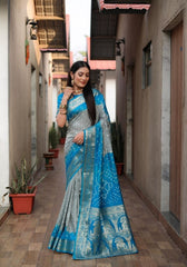 Ziyana Firozi Grey Bandhej Silk Saree