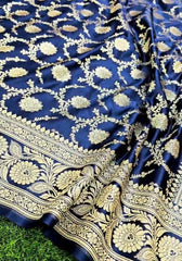 Kiyara – Royal Blue Banarasi Satin Silk Saree with Opulent Zari Jaal