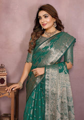 Sandhya Teal Organza Silk Saree