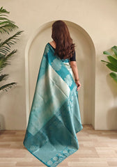 Amara – Rama Banarasi Soft Silk Saree with Floral Weave