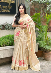 Jasmine Beige Tissue Silk Saree