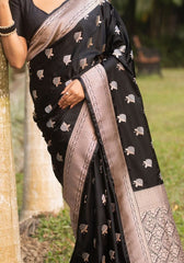 Elegance in Black – Banarasi Silk Saree with Silver Zari Weaving