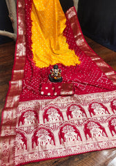Ziyana Red Gold Bandhej Silk Saree