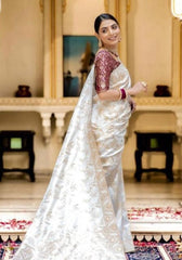 Anarkali White banarasi silk saree