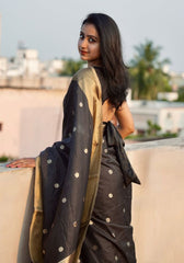 Ruhani – Midnight Banarasi Soft Silk Black Saree with Subtle Glow