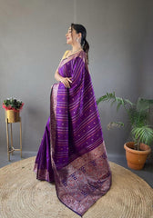 Elegantly Purple Color Woven Silk Saree with Silver, Copper, and Antique Detailing