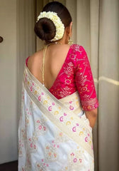 Tisha White Banarasi Silk Saree