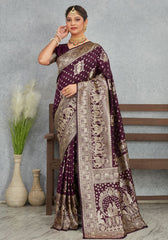 Janaki Wine Banarasi Soft Silk saree