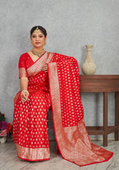 Charmi Red Banarasi Soft Silk Saree