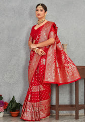 Janaki Red Banarasi Soft Silk saree