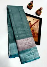 Ishira – Aqua Teal Kanjivaram Silk Saree with Silver Weaving
