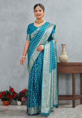 Charmi Teal Blue Banarasi Soft Silk Saree