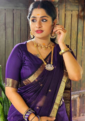 Regal Charm – Purple Silk Saree with Golden Zari Border