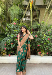 Kyara – Deep Green Soft Silk Saree with Radiance Blouse Piece