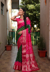 Ziyana Rani Green Bandhej Silk Saree