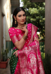 Ziyana Rani Green Bandhej Silk Saree