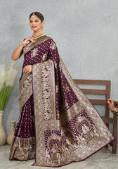 Janaki Wine Banarasi Soft Silk saree