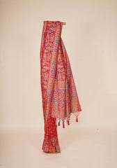 Tanirika – Red Naylon Sillk Saree with Vibrant Minakari Detailing