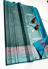 Ishira – Aqua Teal Kanjivaram Silk Saree with Silver Weaving