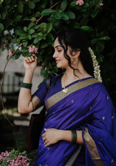 Royal Grace – Deep Blue Soft Silk Saree with Golden Zari Border