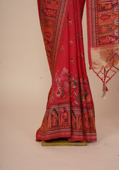 Rajlakshmi- Red Pashmina Saree With Innovative Blouse Piece