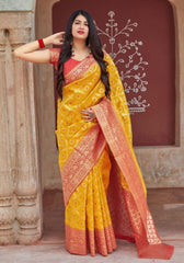 Kesariya Banarasi Silk saree