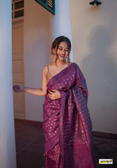 Khushi Wine Banarasi Silk Saree