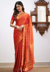 Sharini – Traditional Red Soft Silk Saree with Refined Weaves