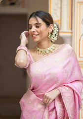 Anarkali Pink banarasi silk saree