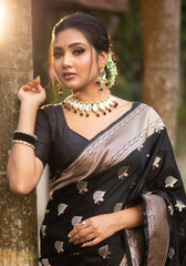 Elegance in Black – Banarasi Silk Saree with Silver Zari Weaving