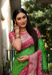 Ziyana Gajari Green Bandhej Silk Saree