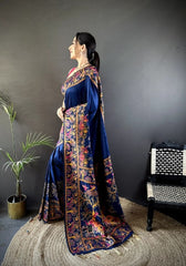 Ishani Navy blue Nylon Silk Saree