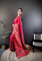 Ishani Red Nylon Silk Saree