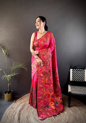 Ishani Red Nylon Silk Saree