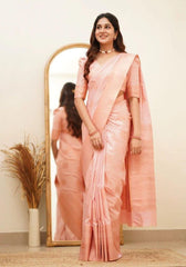 Nimisha Peach Banarasi Silk Saree