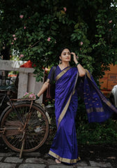 Royal Grace – Deep Blue Soft Silk Saree with Golden Zari Border