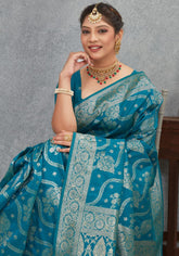 Sita Teal Blue Banarasi Soft Silk Saree