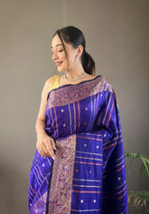 Elegantly R.Blue Color Woven Silk Saree with Silver, Copper, and Antique Detailing