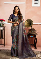 Srivalli N.blue Digital Silk saree
