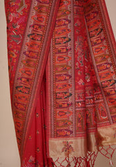 Rajlakshmi- Red Pashmina Saree With Innovative Blouse Piece